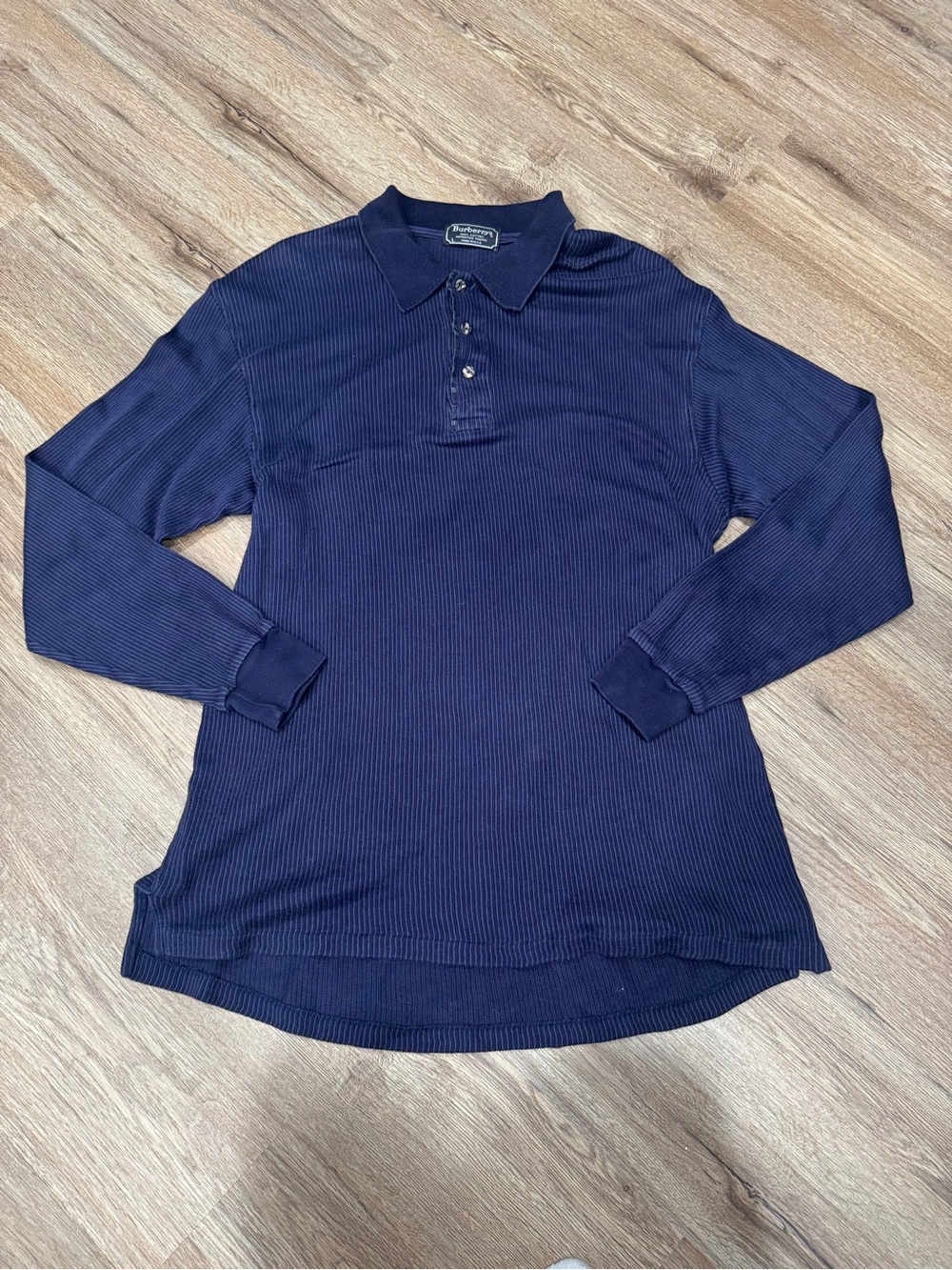 Vintage 90’s Burberrys Dark Navy Ribbed Collar Long Sleeve Polo